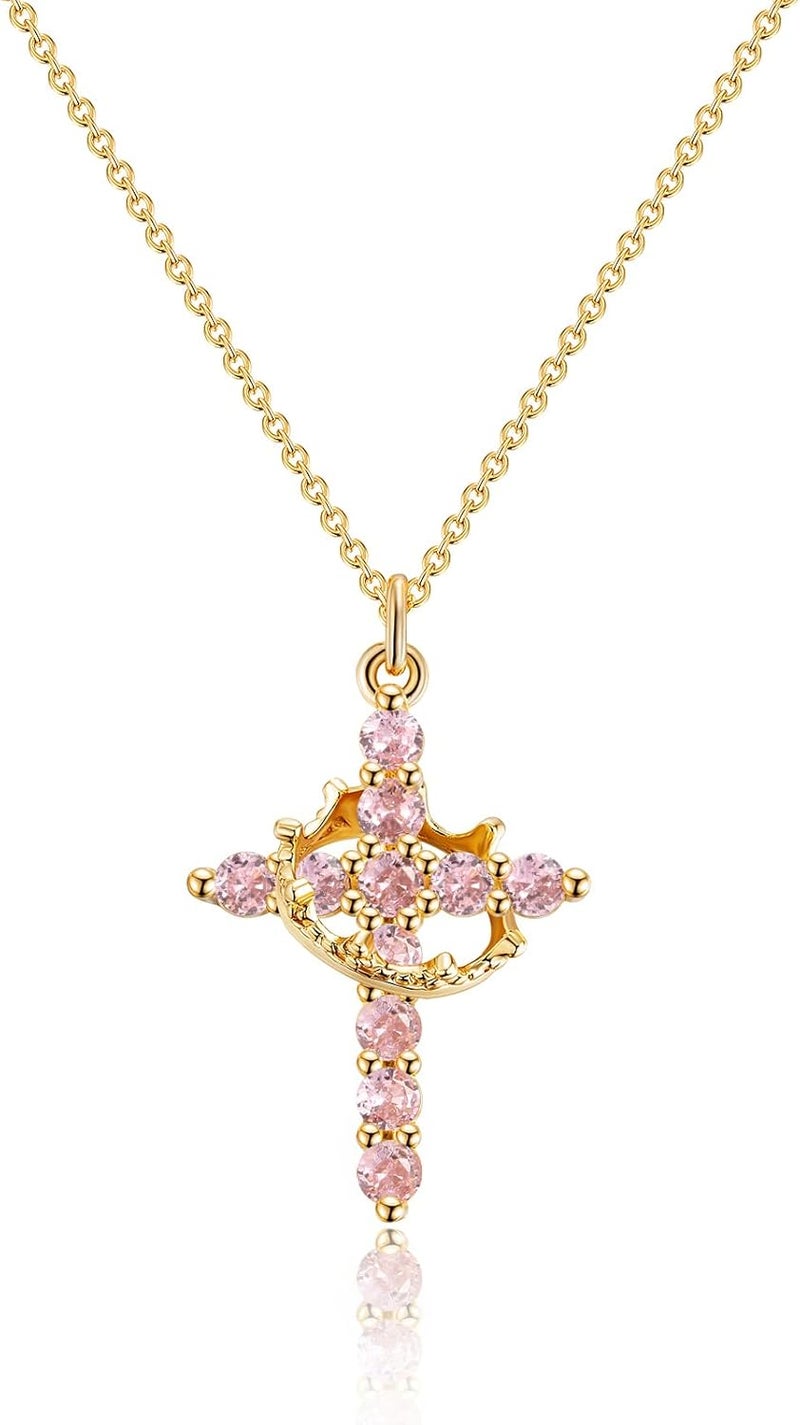 Robaice Upgraded Crown Cross Necklace for Women, 14K Gold Plated Crown Cross Pendant Necklace, Non-Tarnish Faith Jewelry for Women, Christian Religious Gifts for Her - Image 1